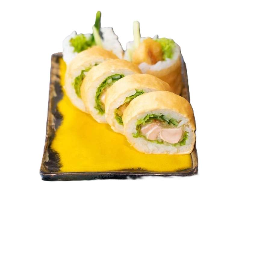 F. tempura salmon in soy paper