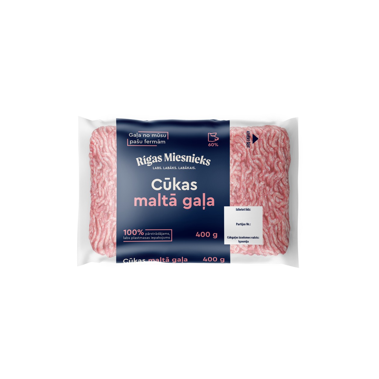 Cūkas maltā gaļa, Rīgas Miesnieks, 400g (termiņa atlaide)