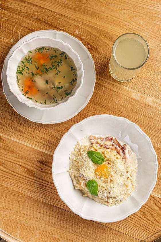 Бульйон + паста Карбонара