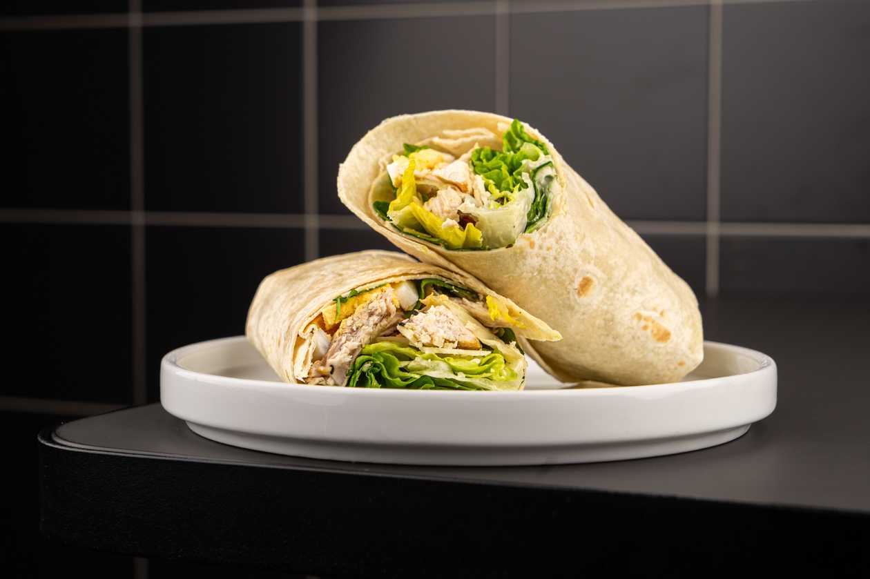 Chicken Caesar wrap with bacon
