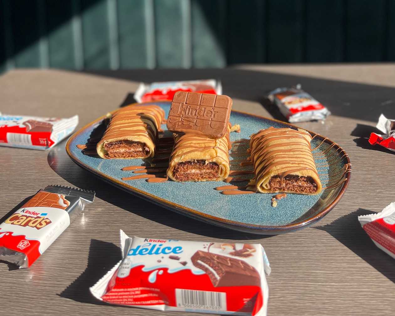 Crepe Sandwich With Nutella Spread And Kinder Chocolate Cake