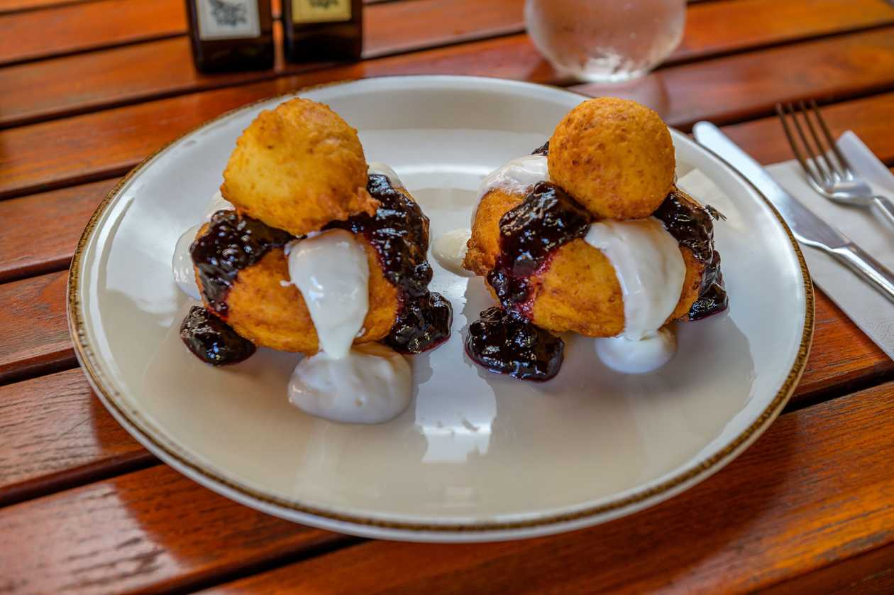 Romanian Cheese Doughnuts with Blueberry Jam