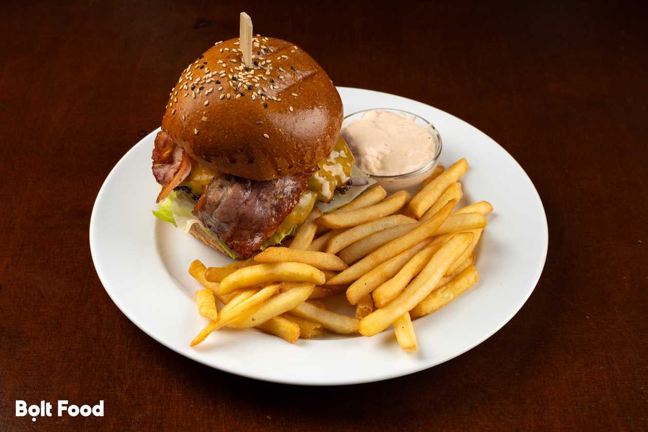 Grandfather's Beef Burger, French Fries, Buffalo Sauce