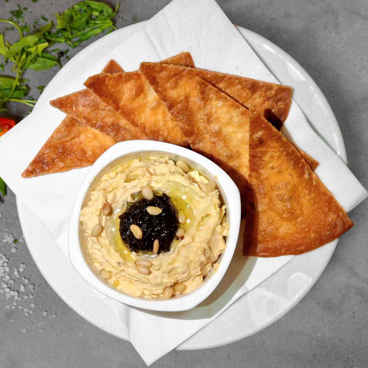 Truffle Hummus with Homemade Chips