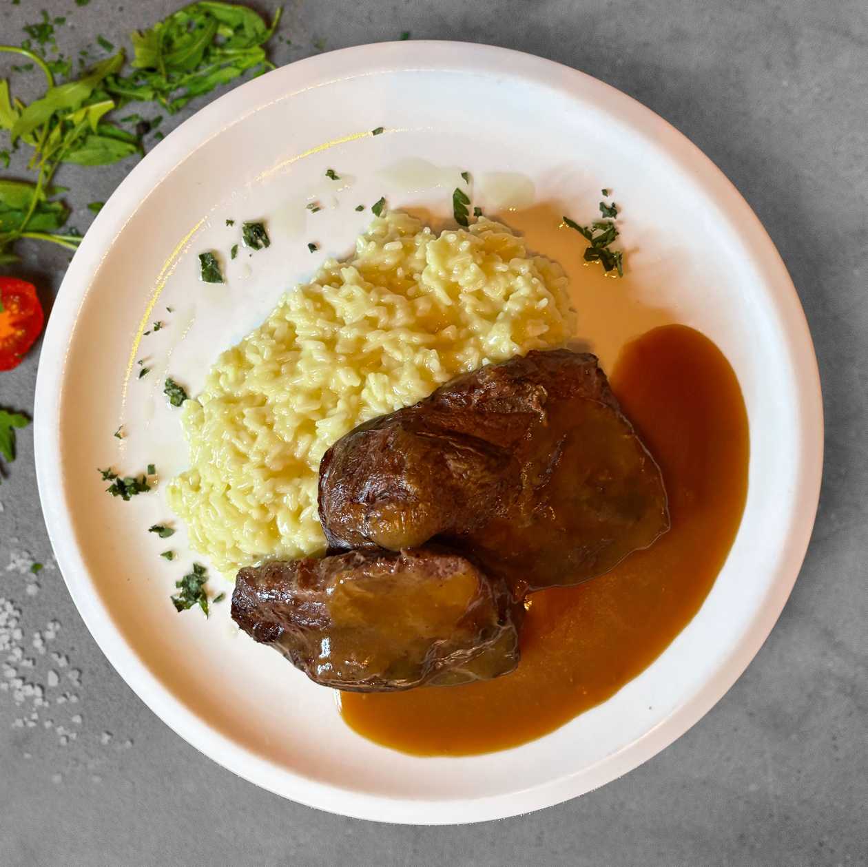 Boiled Beef with Milanese Risotto and Demiglace Sauce