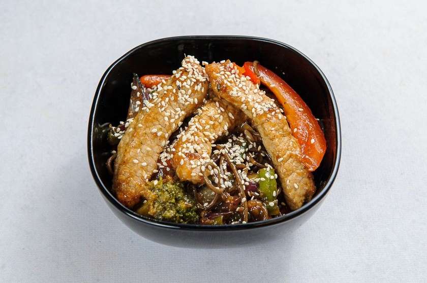 Soba with Pork in Teriyaki Sauce