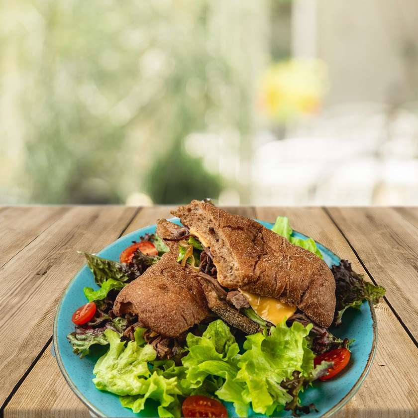 Lamb sandwich on ciabatta bread