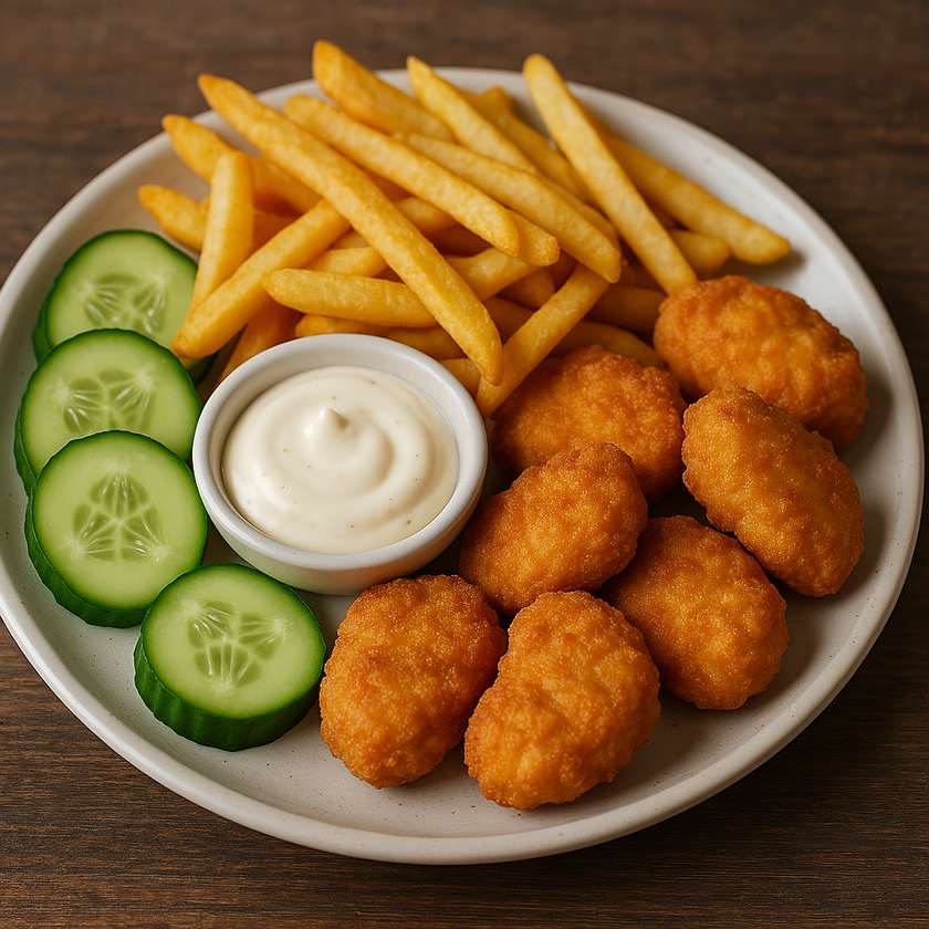 Friikad kananagitsatega (4tk,kurk,ketšup)