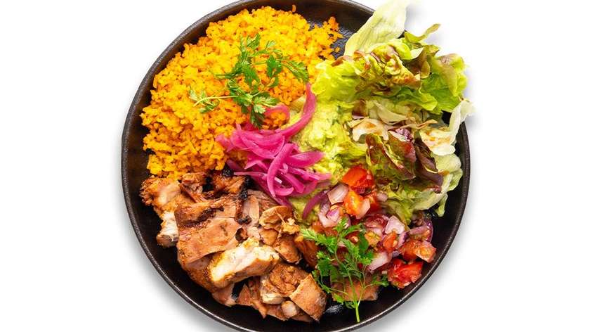Burrito bowl with Pico de gallo salsa and grilled chicken