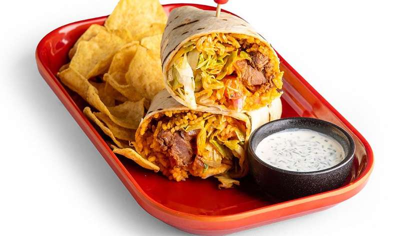Burrito with homemade pulled beef