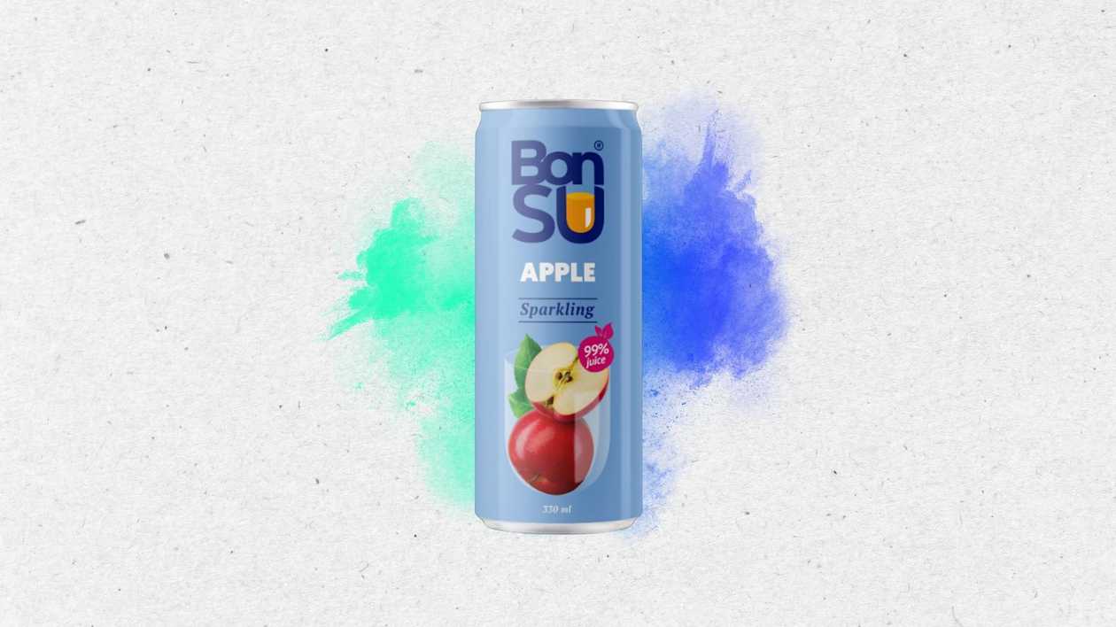 Gāzēts atspirdzinošs ābolu sulas dzēriens BONSU, 330 ml