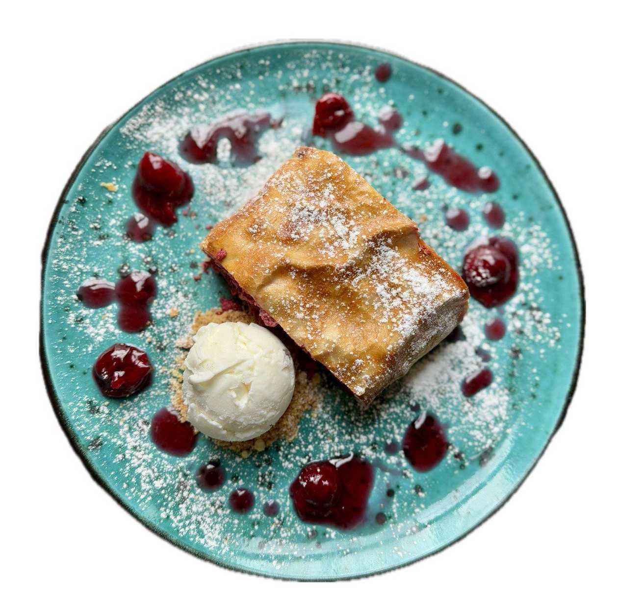 Cherry Strudel with Ice Cream