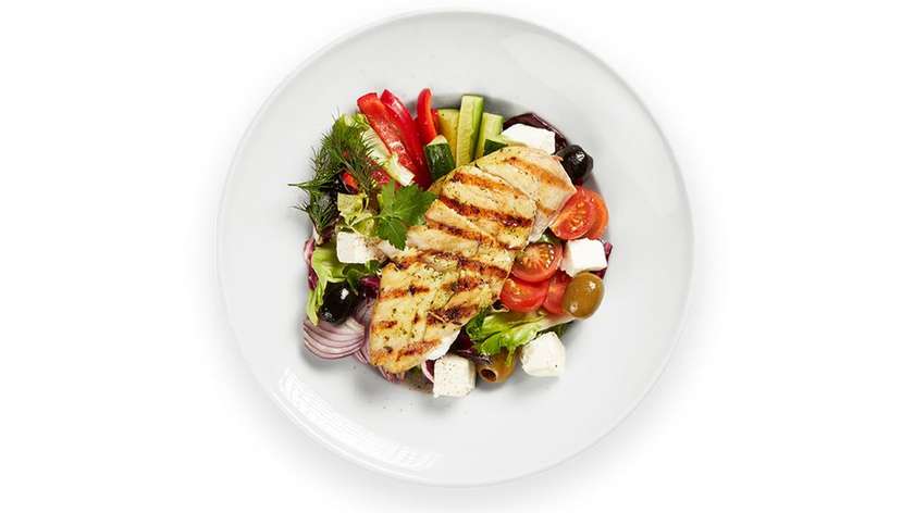 Salad with feta cheese, and chicken