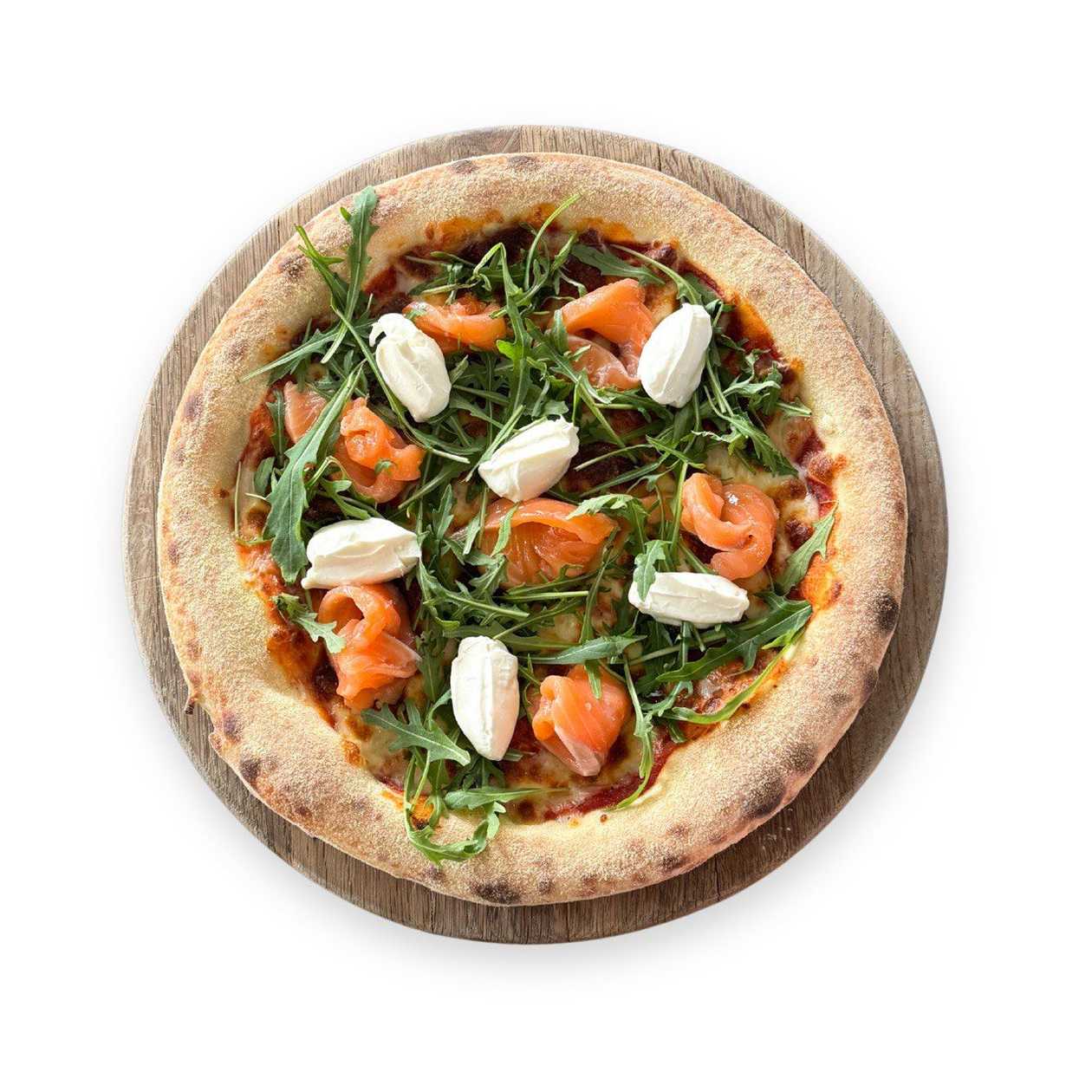 Pizza with salmon and cream cheese