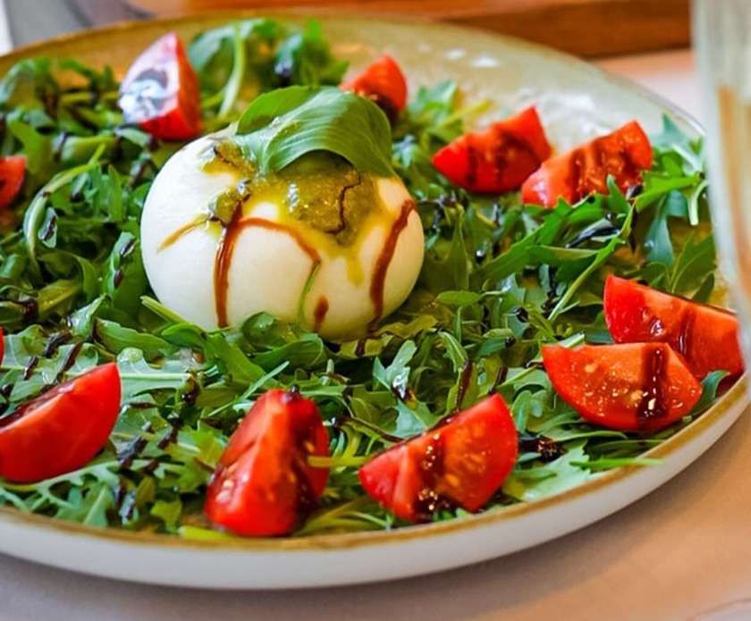 Burrata with Arugula and Cherry Tomatoes