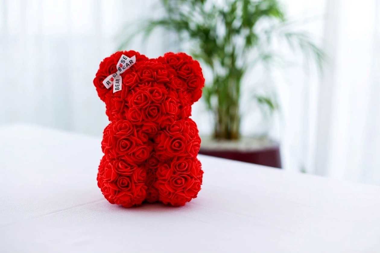 Red Rose Teddy Bear with Ribbon