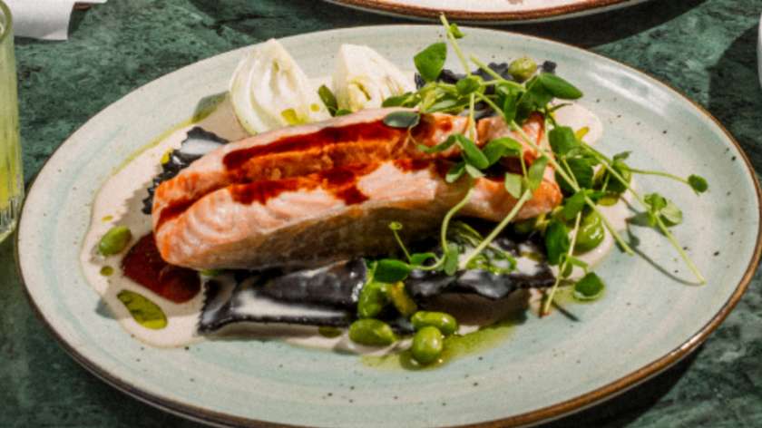 Salmon Teryiaki & Black Ravioli