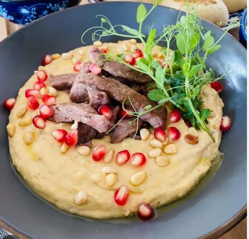 Hummus with Beef Tenderloin