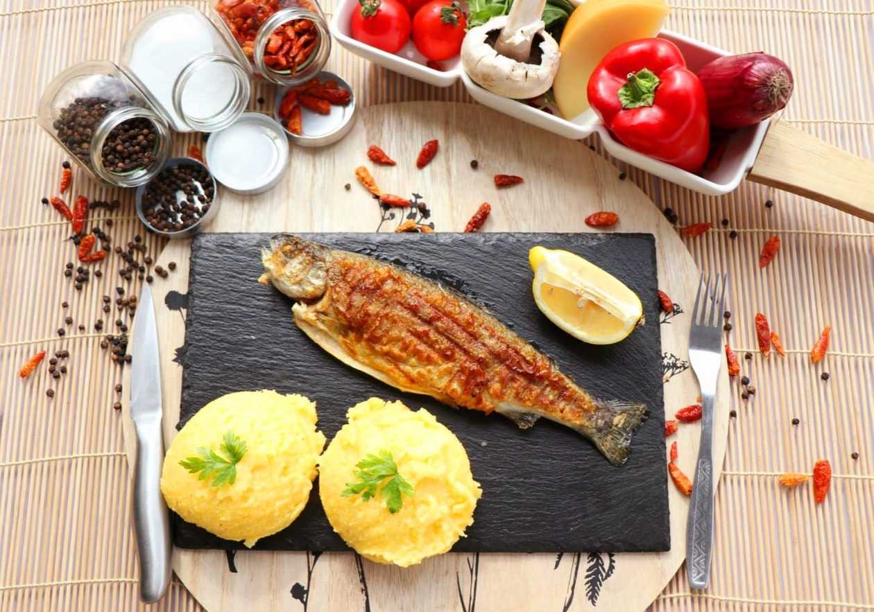 Grilled Trout with Polenta and Mujdei