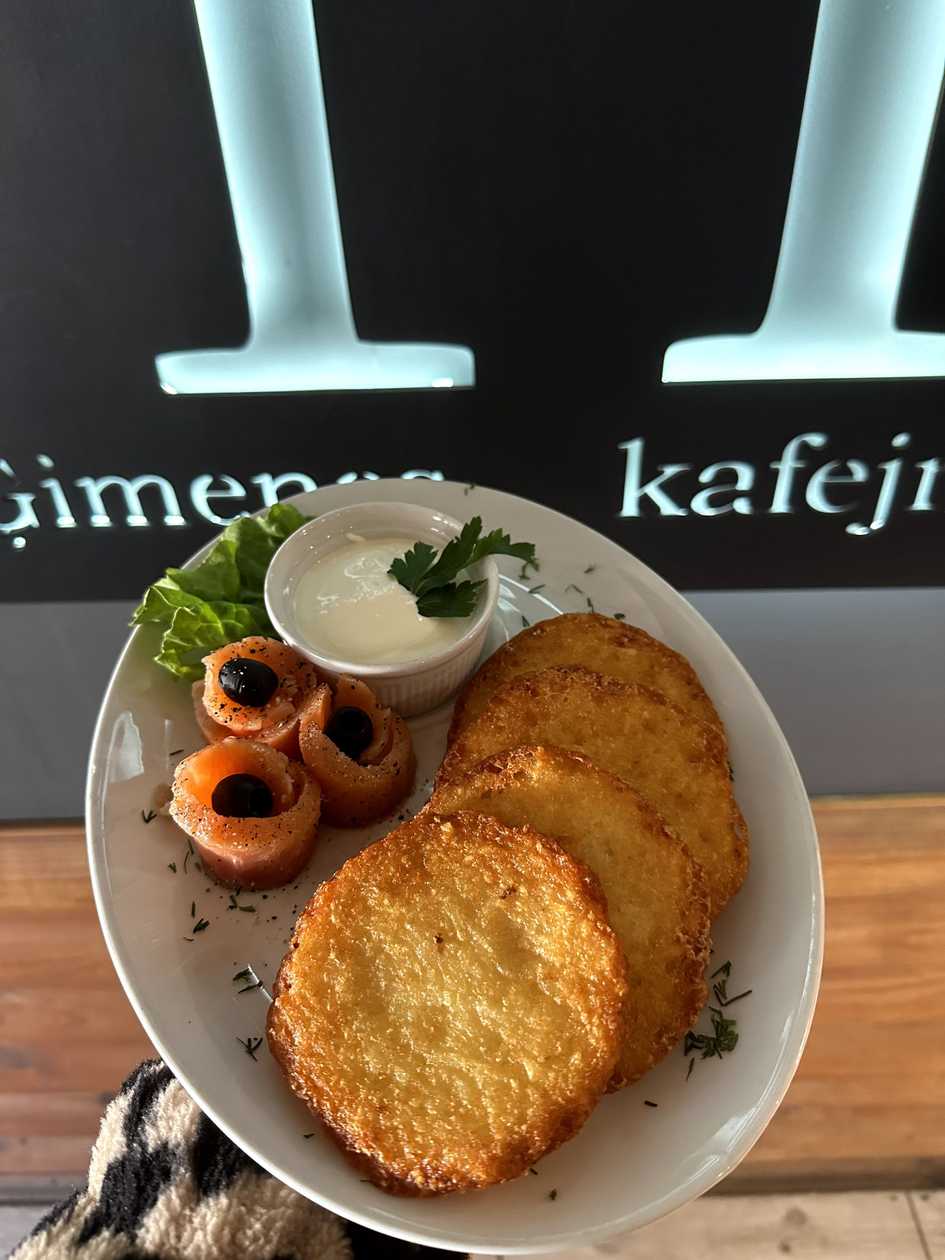 Potato pancakes with salmon