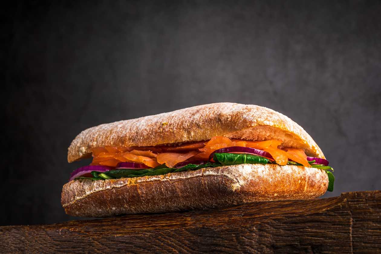 Panini with lightly salted salmon