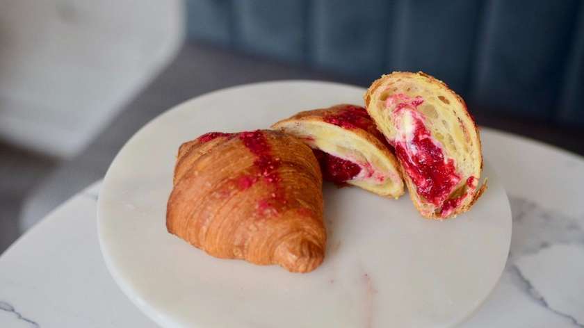Croissant with raspberries and Madagascar vanilla cream