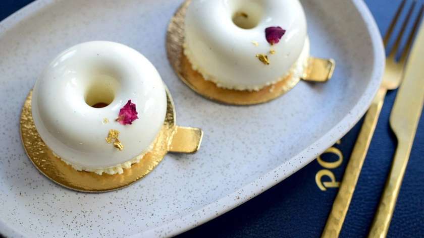 Vanilla Mousse, Mango Ganache, Passionfruit Confit, Biscuit