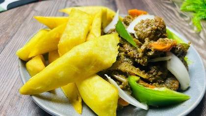 Yam Fries with Spicy Gizzard