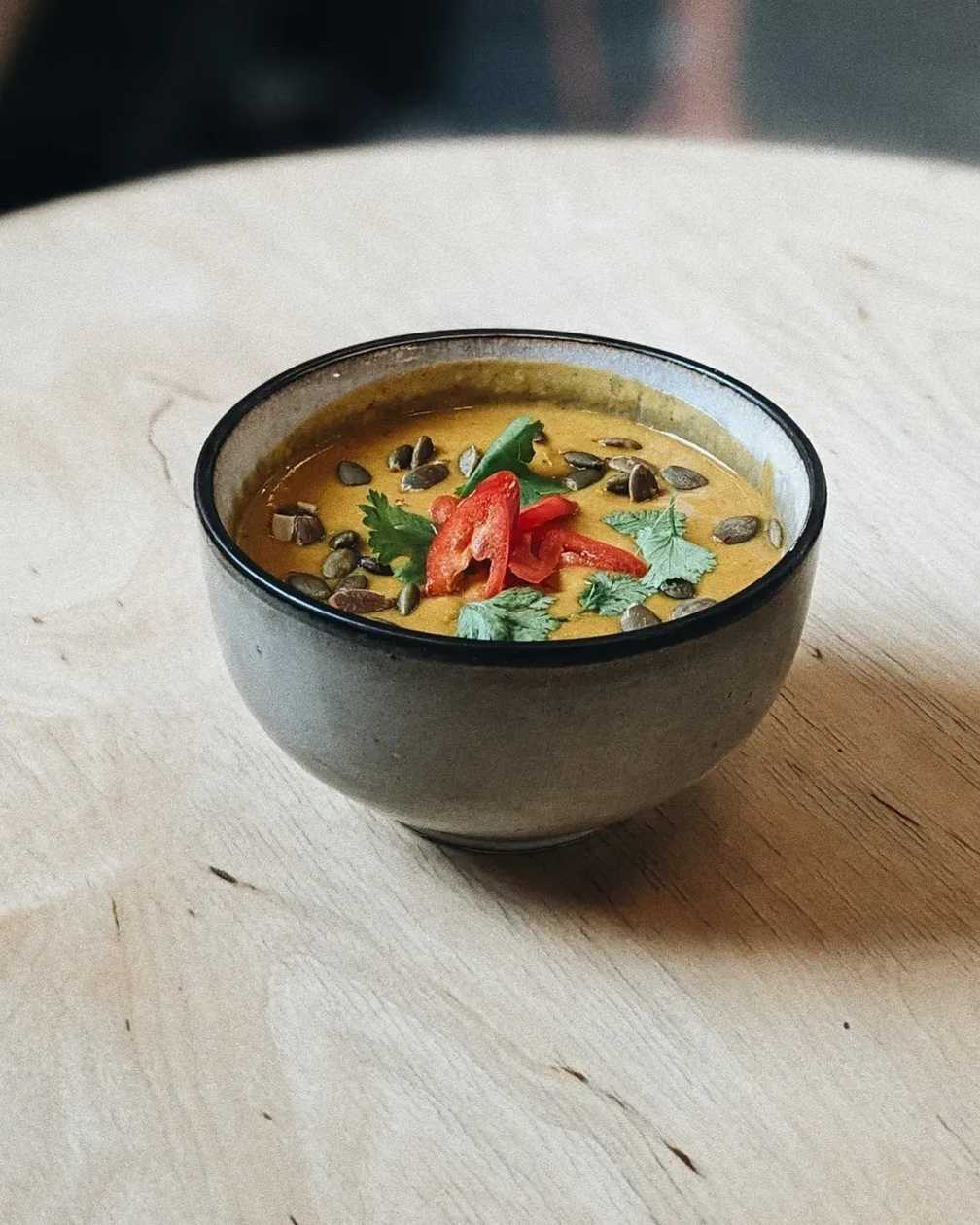Spicy Pumpkin Soup with Kaffir Lime and Coconut Milk