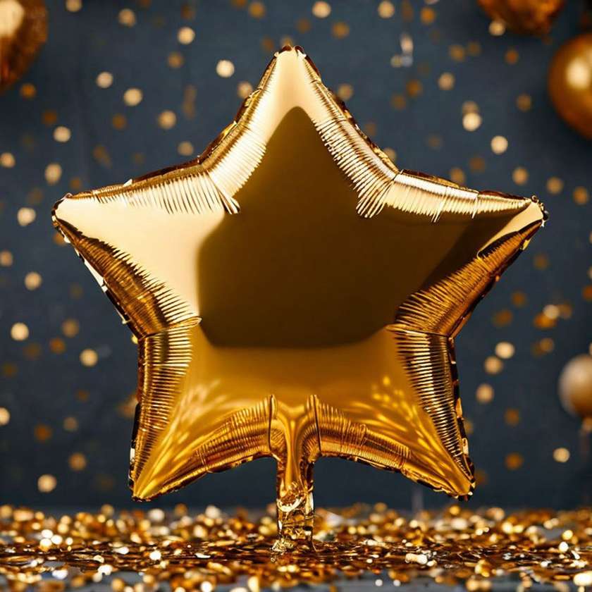 Foil star with helium (41cm) Gold, (1pc)