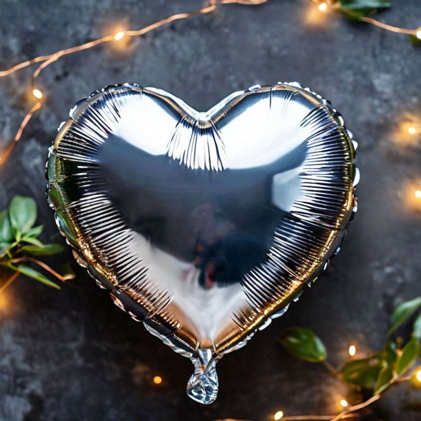 Foil Heart with helium (41cm) Silver, (1pc)