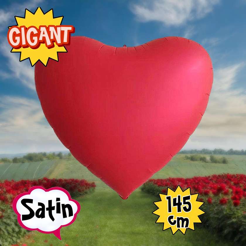 Foil heart with helium Gigant (145cm-68") Red Satin (1pc)