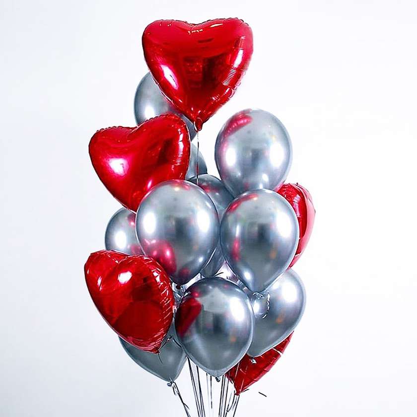 Set of balloons with helium "Red-Silver " (15pcs)(17)
