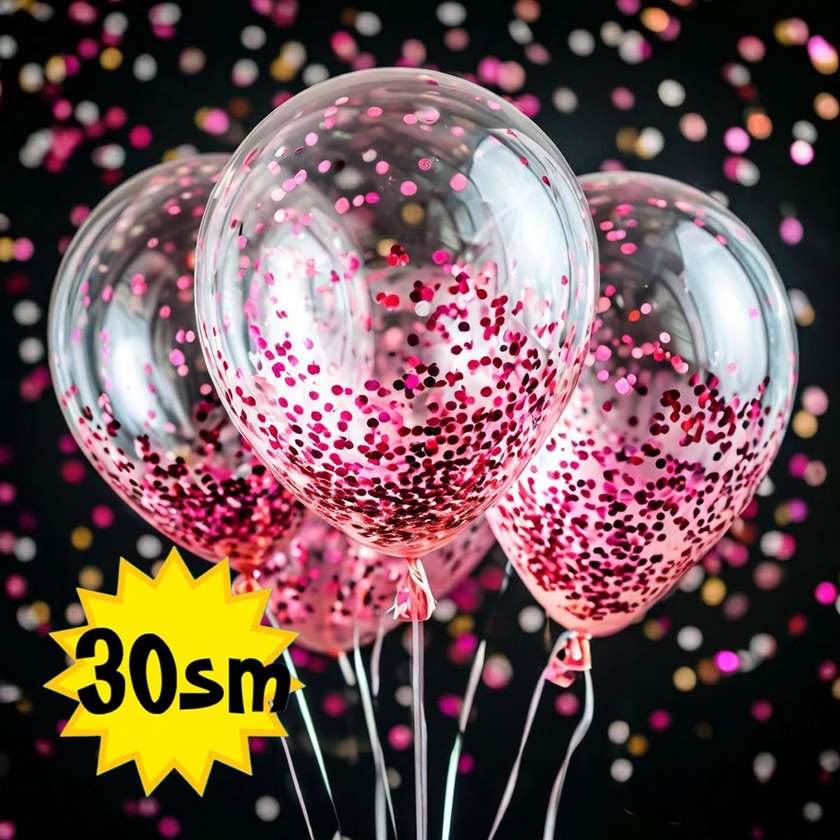 Balloons with helium 30 cm (1pc) pink confetti