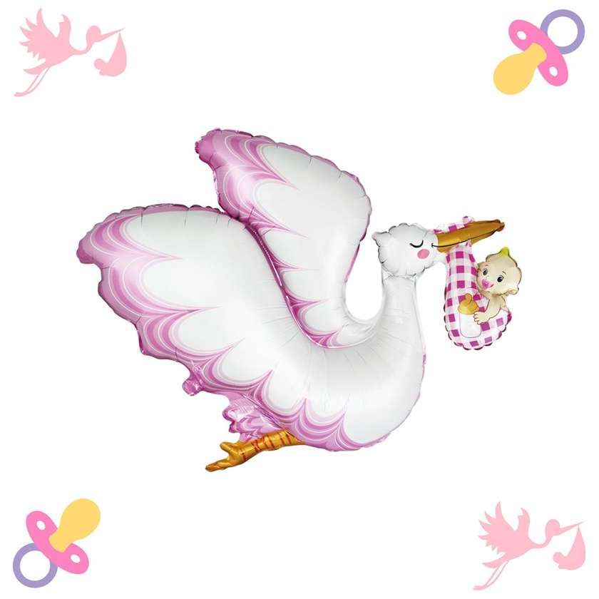 Foil balloon with helium "Stork and girl" 1pc (102x84cm)(132)