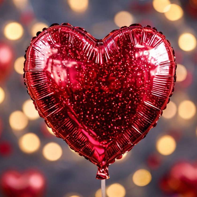 Foil heart with helium (41cm) Red Glitter, (1pc)