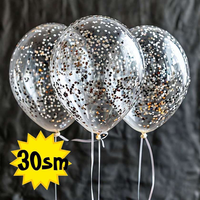 Balloons with helium 30 cm (1pc) silver confetti