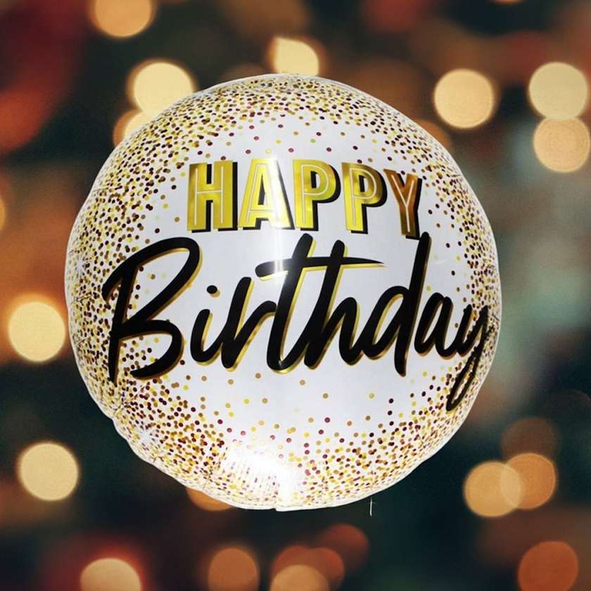 Foil balloon with helium (41cm) HAPPY BIRTHDAY white confetti (1pc)(14)