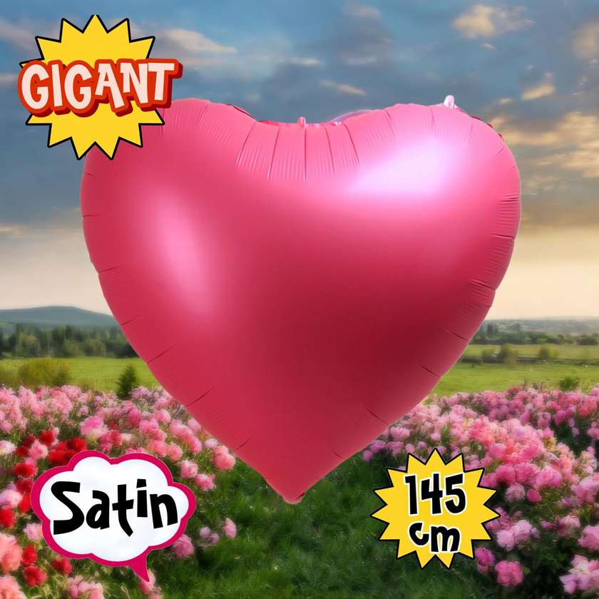 Foil heart with helium Gigant (145cm-68") pink satin (1pc)