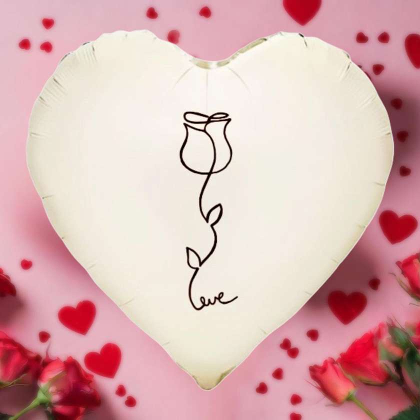Foil heart with helium (41cm) white satin with rose (1pc)