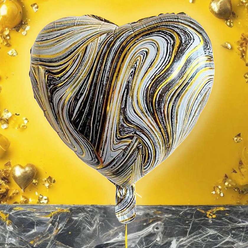 Foil heart with helium (41cm) Silver Marble, (1pc)