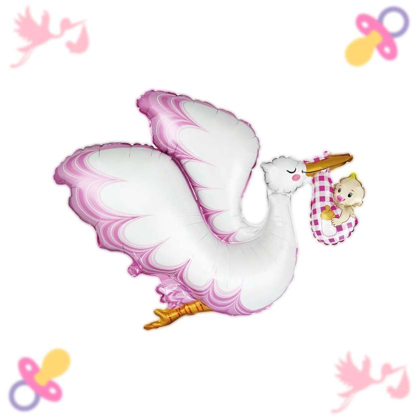 Foil balloon with helium "Stork and girl" 1pc (102x84cm) (24)