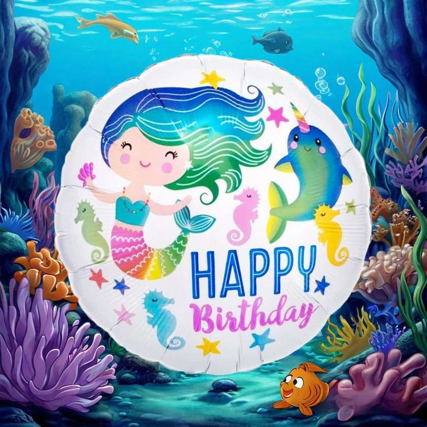 Foil balloon with helium (41cm) HAPPY BIRTHDAY mermaid (1pc)(10)