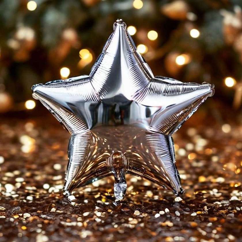 Foil star with helium (41cm) Silver, (1pc)