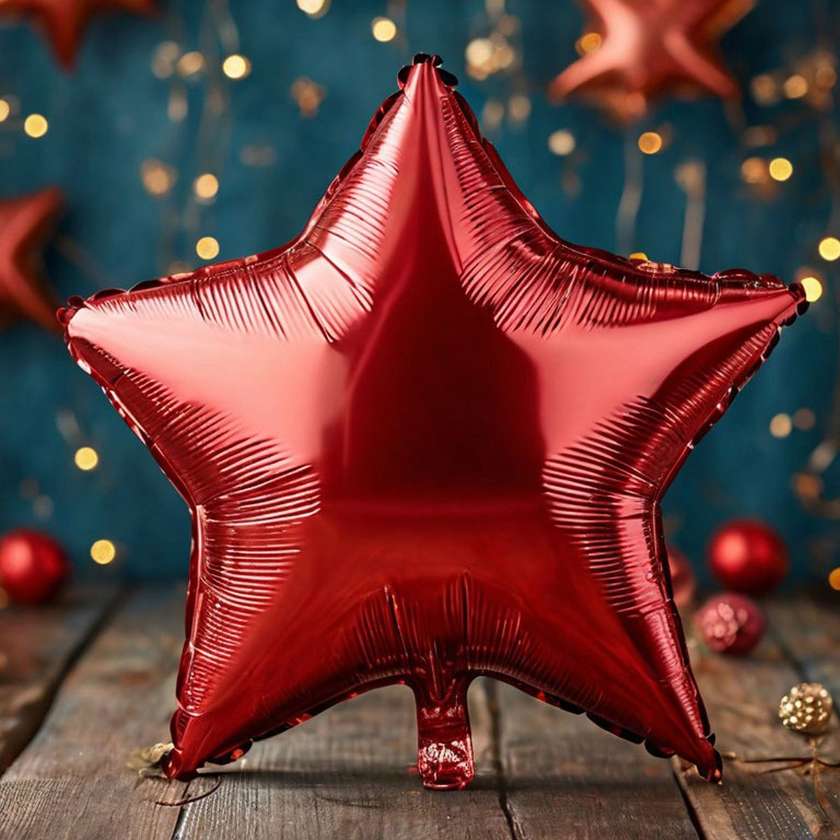 Foil star with helium (41cm) Red, (1pc)