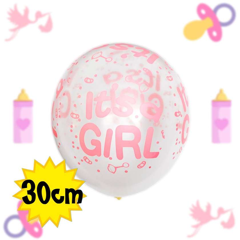 Latex balloon with helium 30 cm (1pcs), It's a girl , pink (12)
