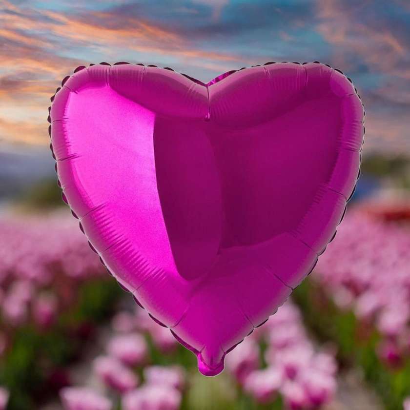 Foil heart with helium (41cm) fuchsia (1pc)