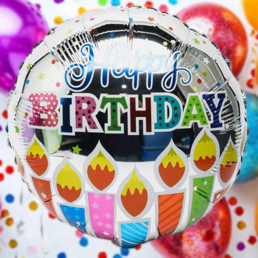 Foil balloon with helium (41cm) HAPPY BIRTHDAY silver (candles) (1pc)(12)