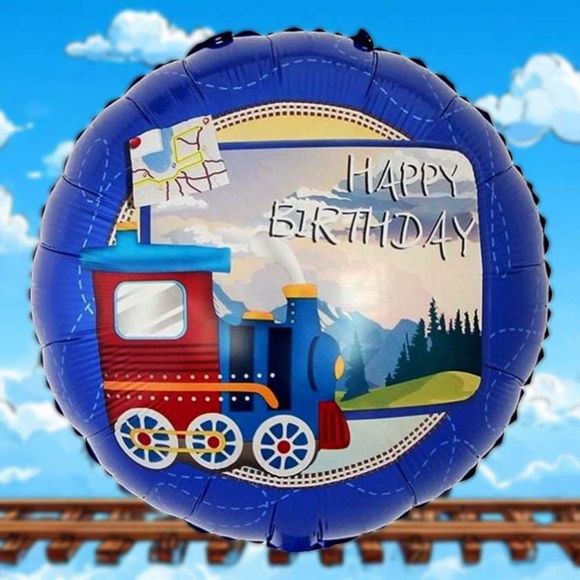 Foil balloon with helium (41cm) Happy Birthday "Locomotive" (1pcs)(18)