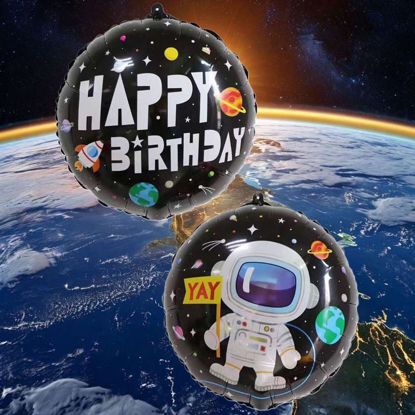 Foil balloon with helium (41cm) HAPPY BIRTHDAY space (cosmonaut) (1pc)(13)